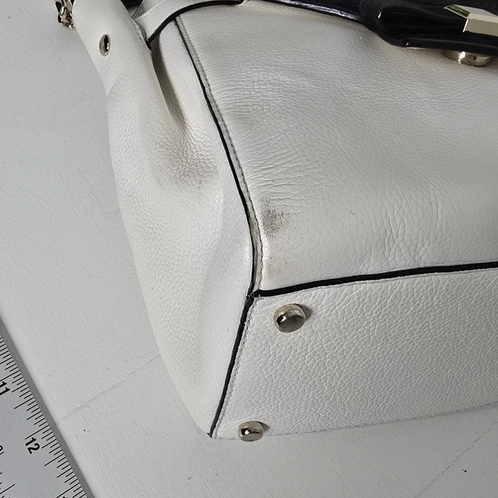 Kate Spade Cement Black Leather Shoulder Purse Chain Strap Magnetic Flap Closure